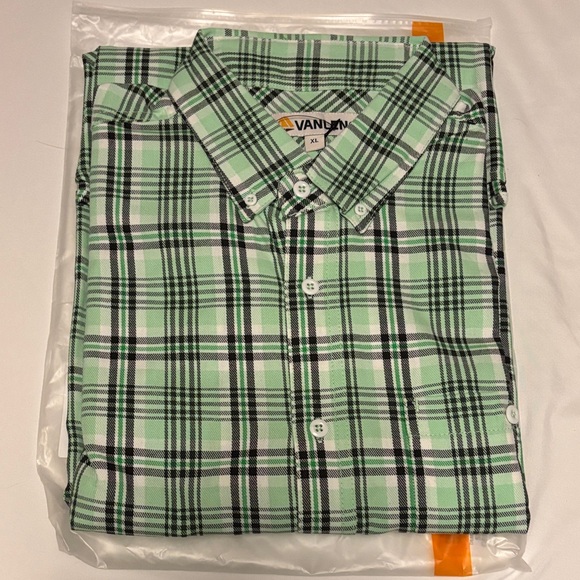 FR Vanlens Mint Checkered Men's Long Sleeve Button-down Shirt - Picture 2 of 3